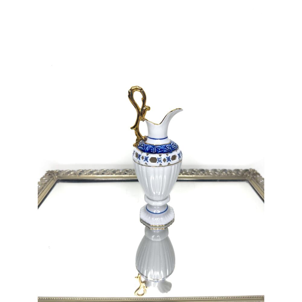 Beautiful Vintage Regal Bone China Blue and White Ewer with Gold accent